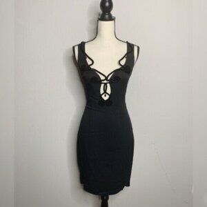 Vintage Black Intricate Scroll Detailing and Front Cutout Mini Cocktail Dress